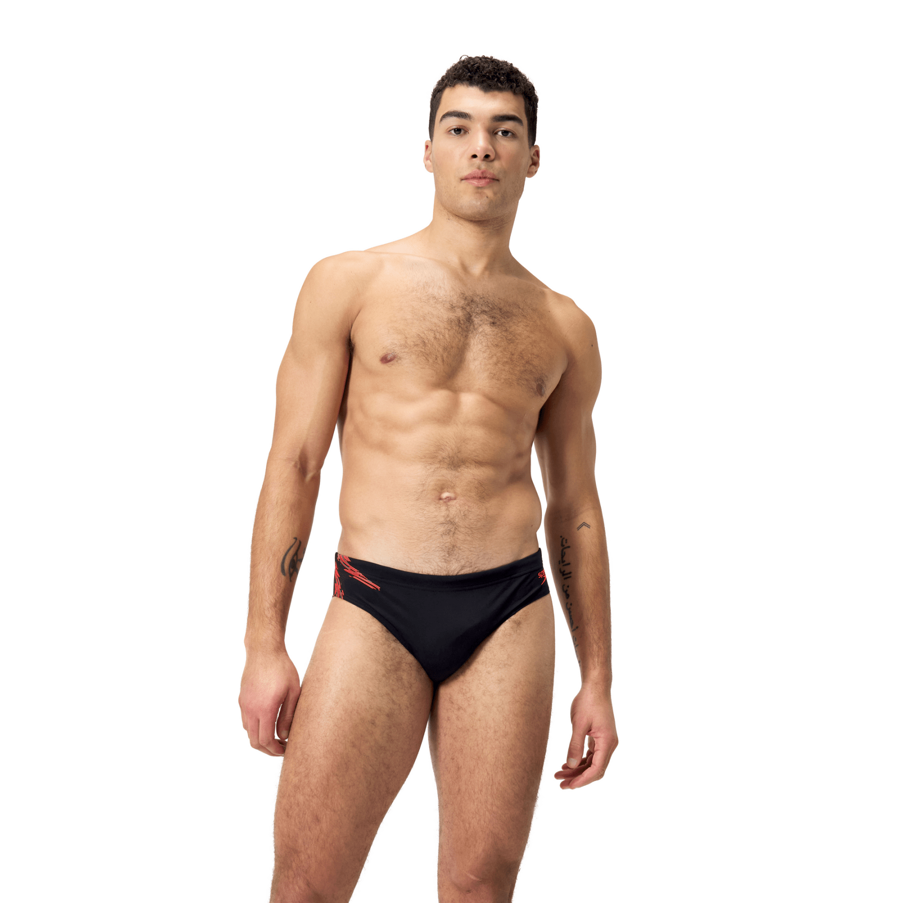7cm Tech Panel Brief men's swimming trunks, black-red – Aquaction.fi