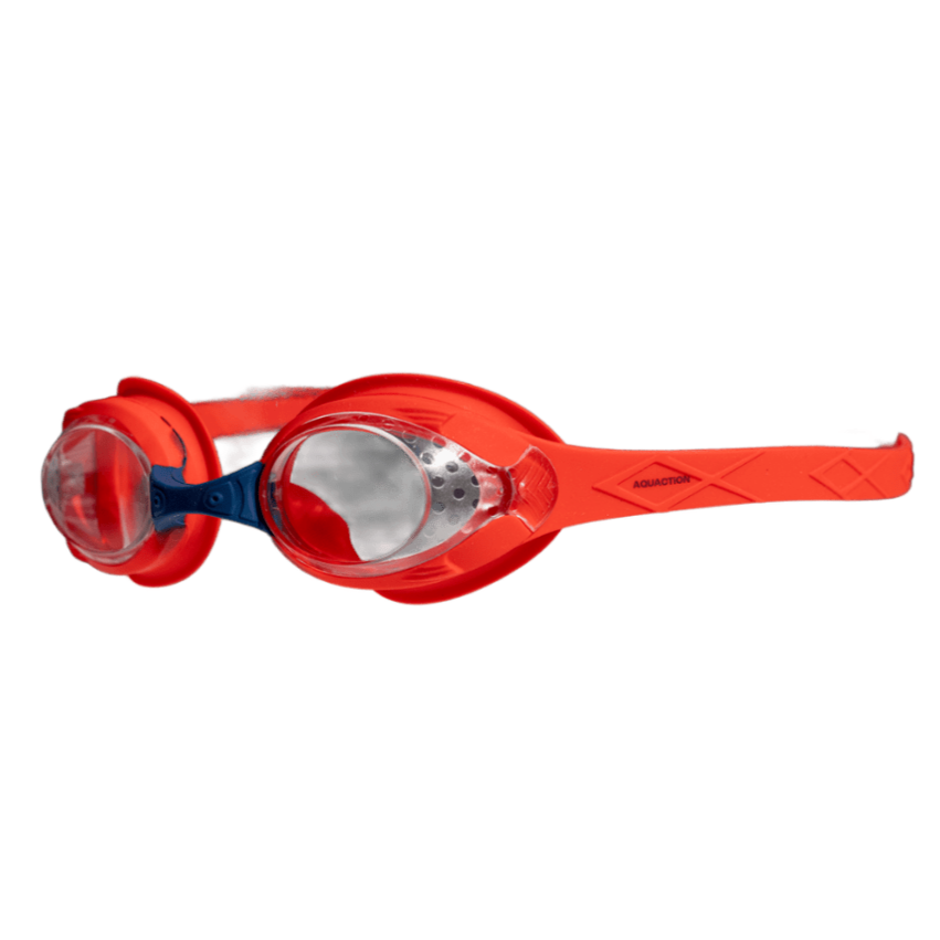 AquaKids lasten uimalasit puna-sinisellä värityksellä ja kirkkaalla linssillä.