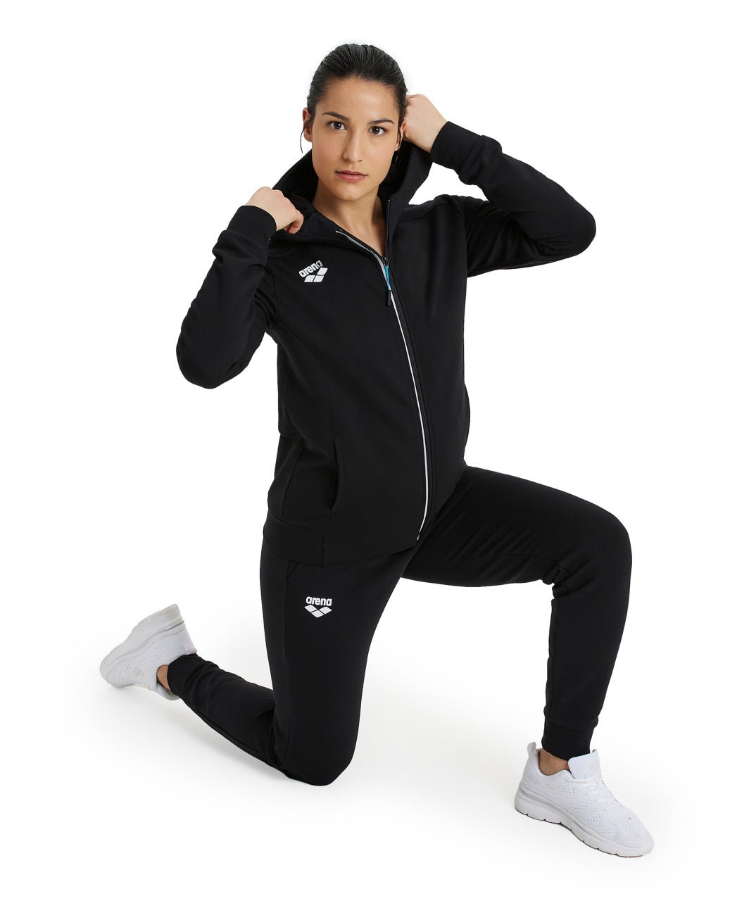 Team Hooded Jacket Panel naisten vetoketjullinen huppari, mustaArena