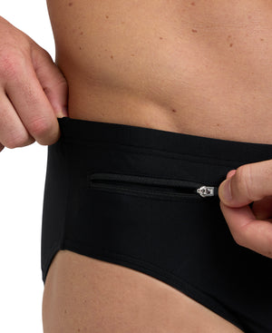 Zip Brief 9 cm men's swimming trunks, black