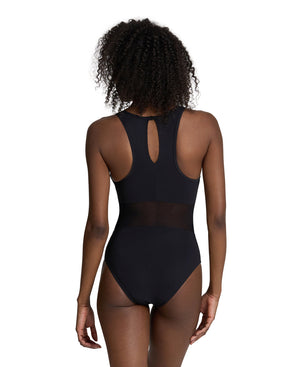 Mesh Panels Vent Back women's swimsuit, black