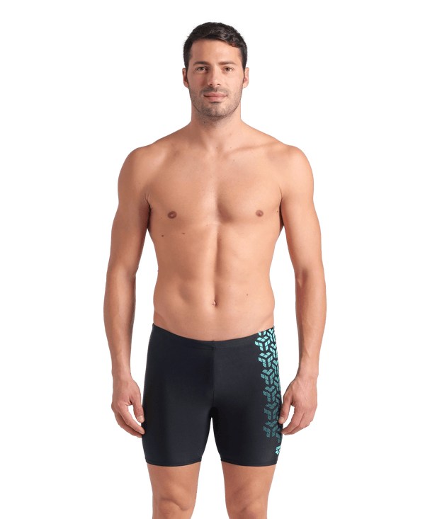Kikko V Swim Mid Jammer Graphic men's swimming trunks, black-turquoise