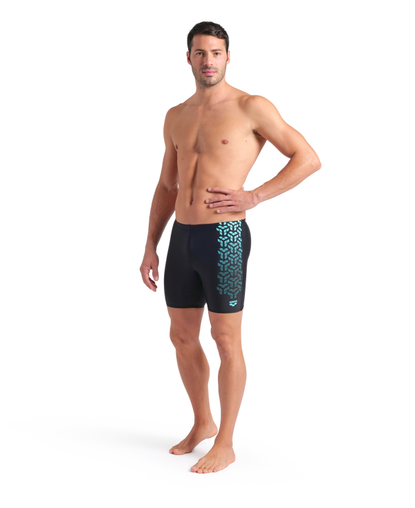 Kikko V Swim Mid Jammer Graphic men's swimming trunks, black-turquoise