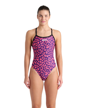 Printed Challenge Back Women's Swimsuit, Leopard Skin Fuchsia