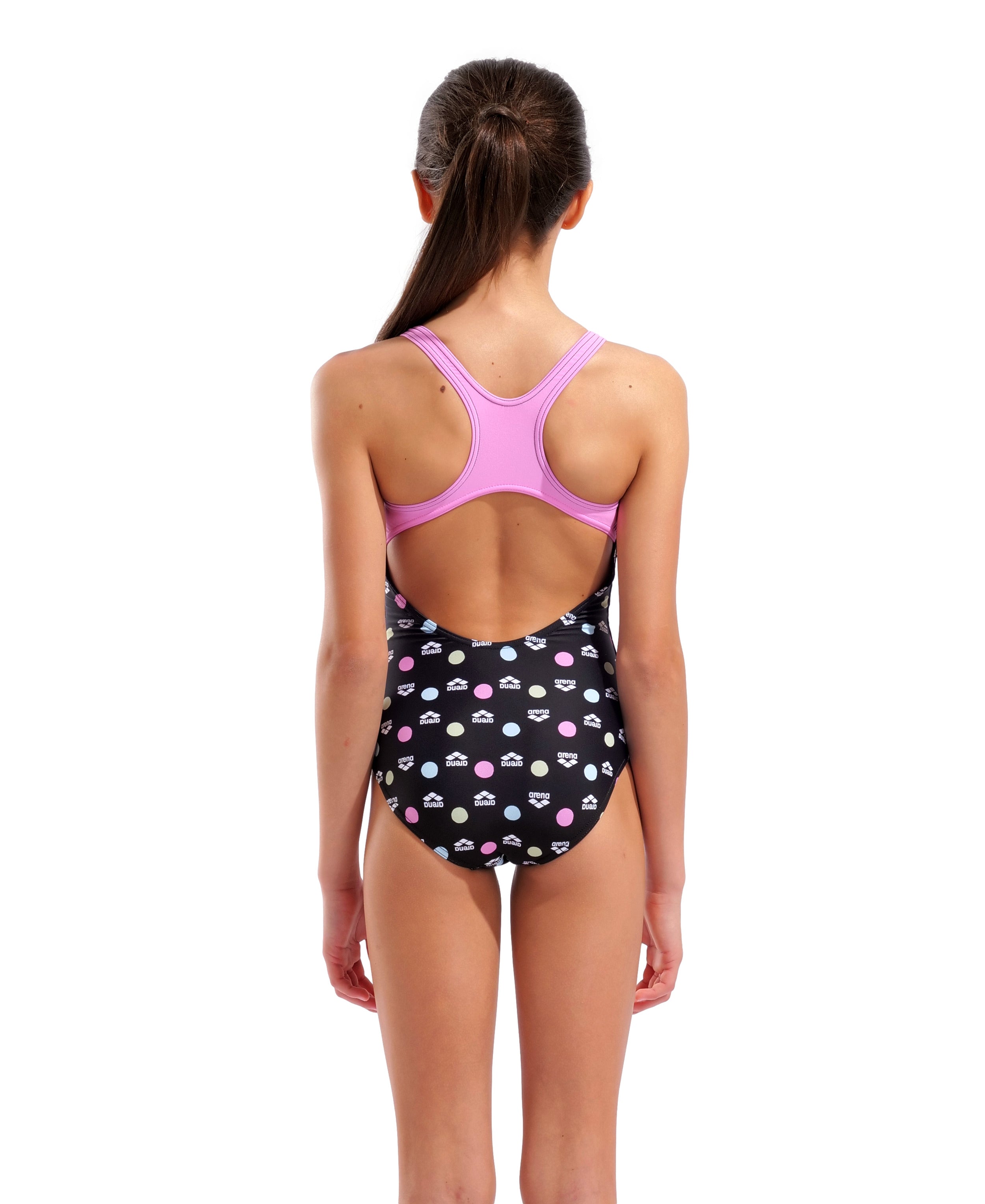 Multiple Dot Swim Pro Back L girls' swimsuit, black-pink