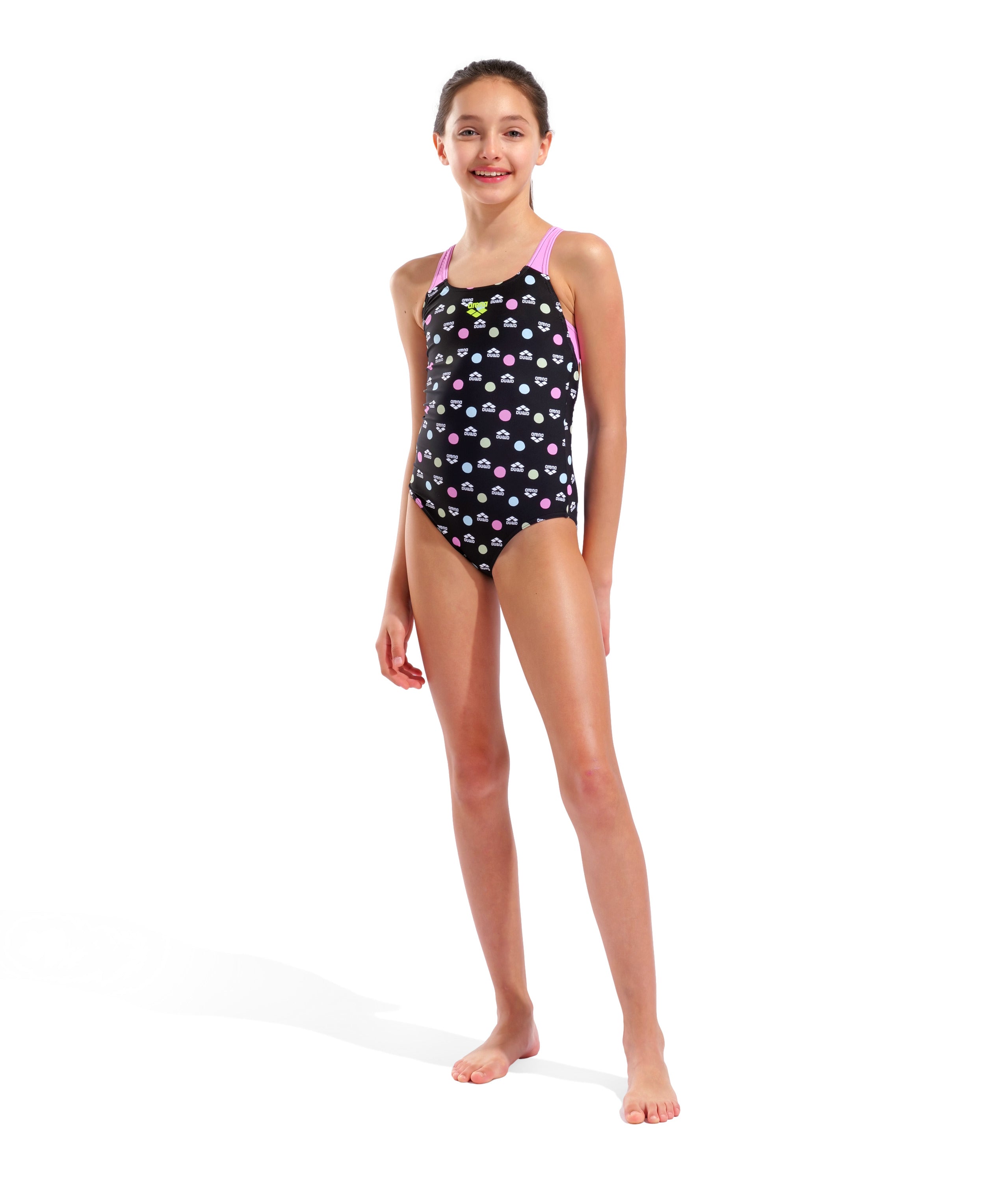 Multiple Dot Swim Pro Back L girls' swimsuit, black-pink