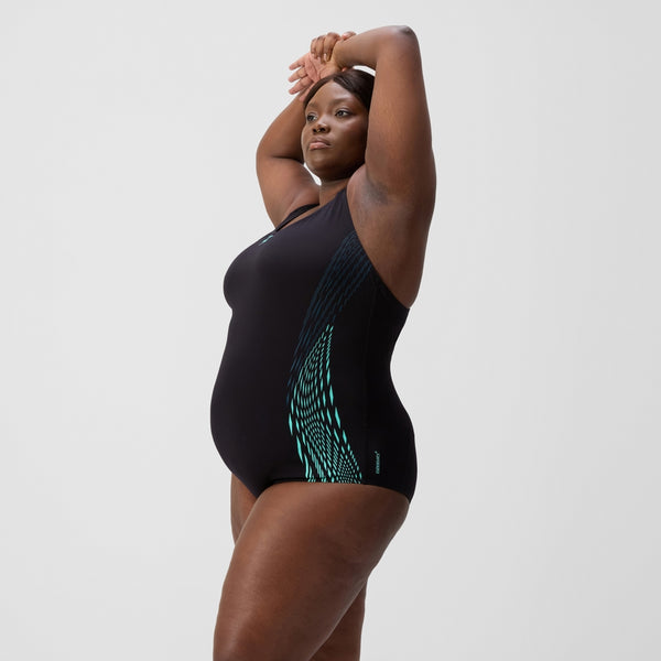 Placement Medalist (+) naisten plus-size uimapuku, musta-sininen