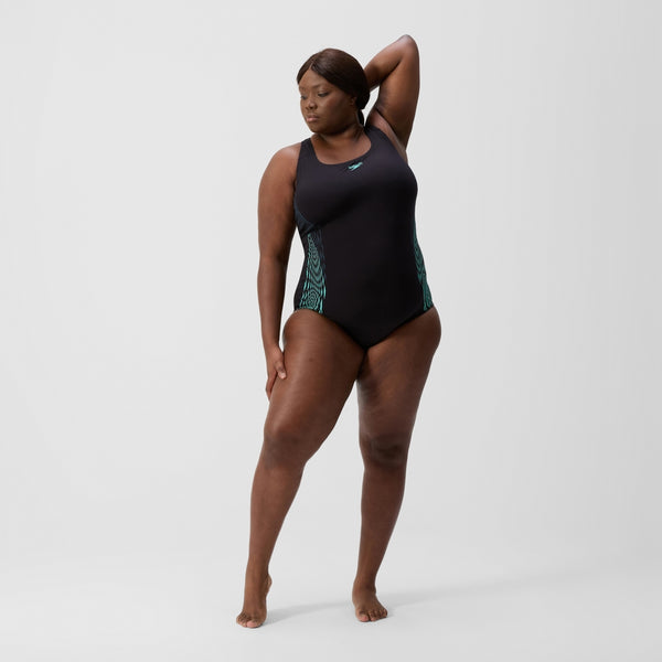 Placement Medalist (+) naisten plus-size uimapuku, musta-sininen