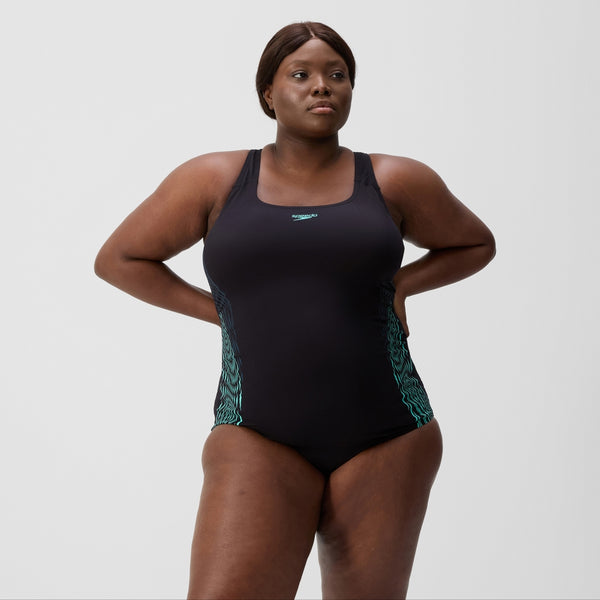 Placement Medalist (+) naisten plus-size uimapuku, musta-sininen