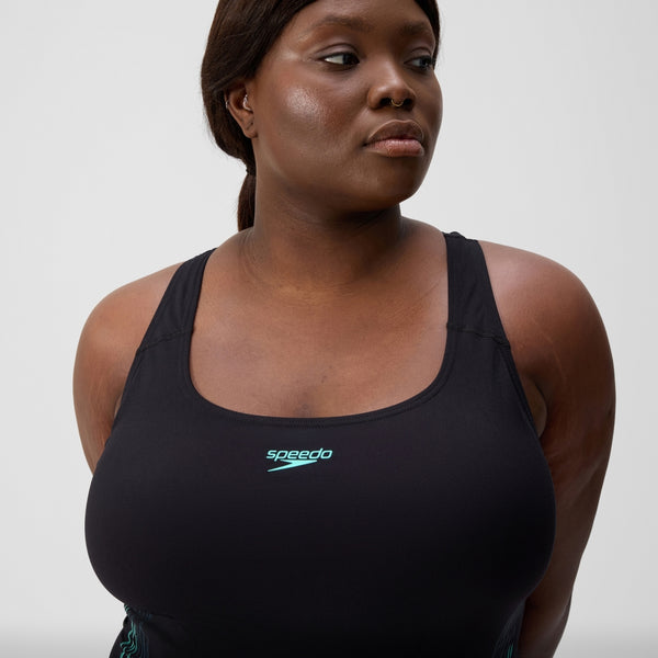 Placement Medalist (+) naisten plus-size uimapuku, musta-sininen