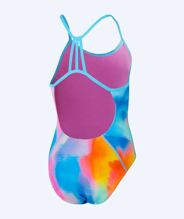 Placement Lane Line Back girls swimsuit, dark blue-pink