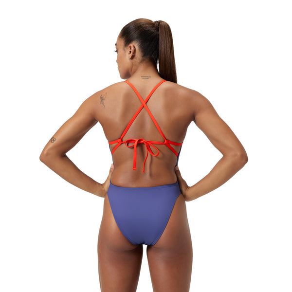 Solid Tie-Back 1 Piece naisten uimapuku, violetti-punainen