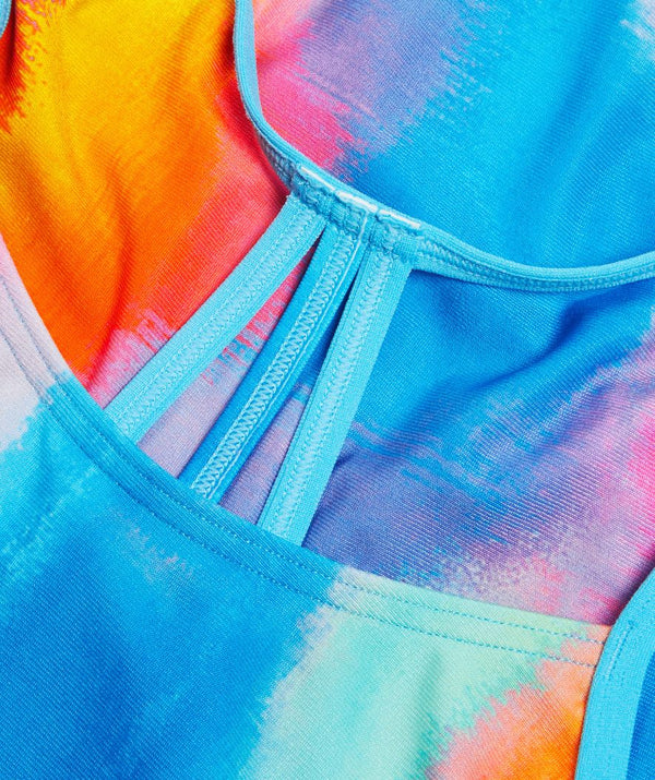 Placement Lane Line Back girls swimsuit, dark blue-pink
