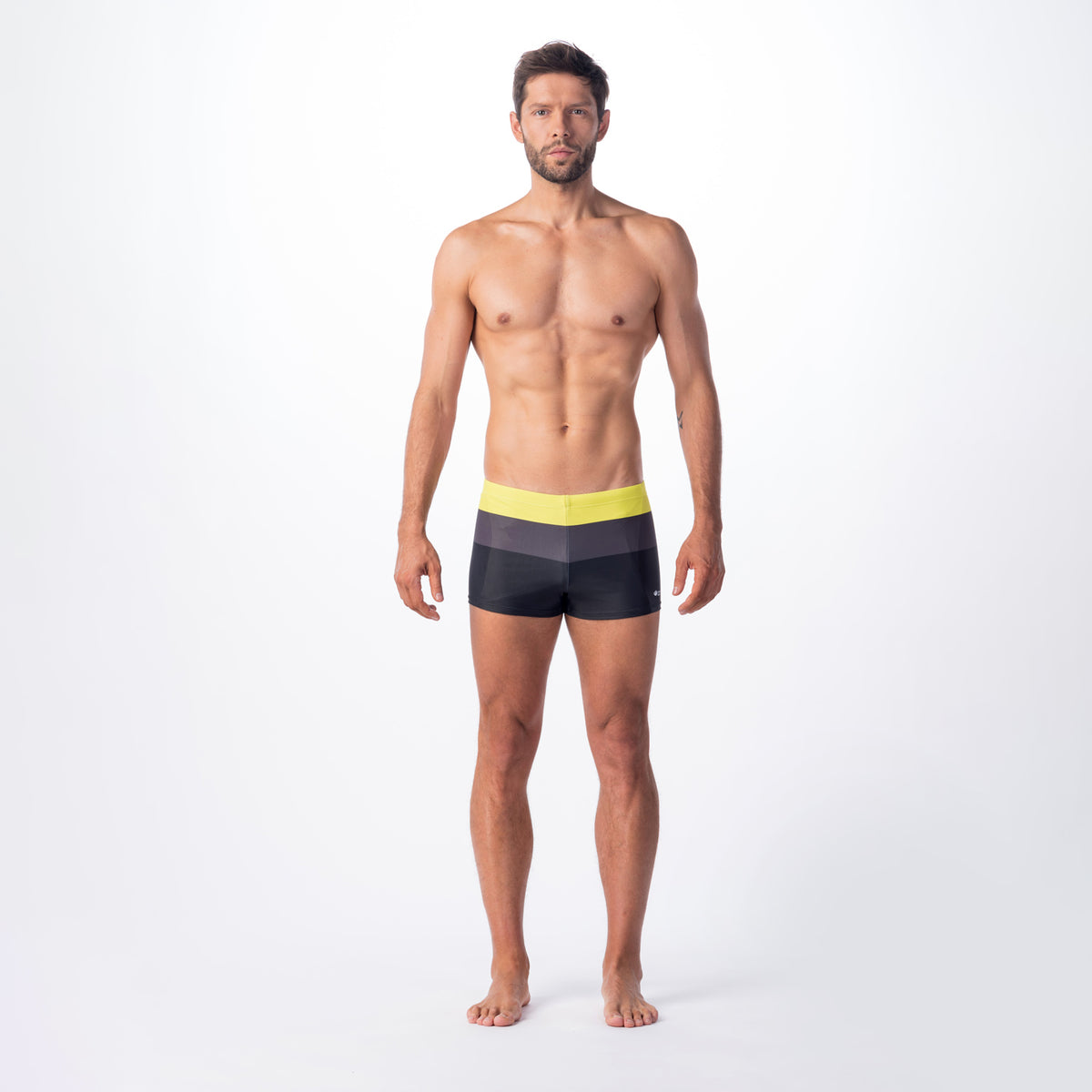 Stripe miesten boxer-uimahousut, keltainen-tummanharmaa-musta