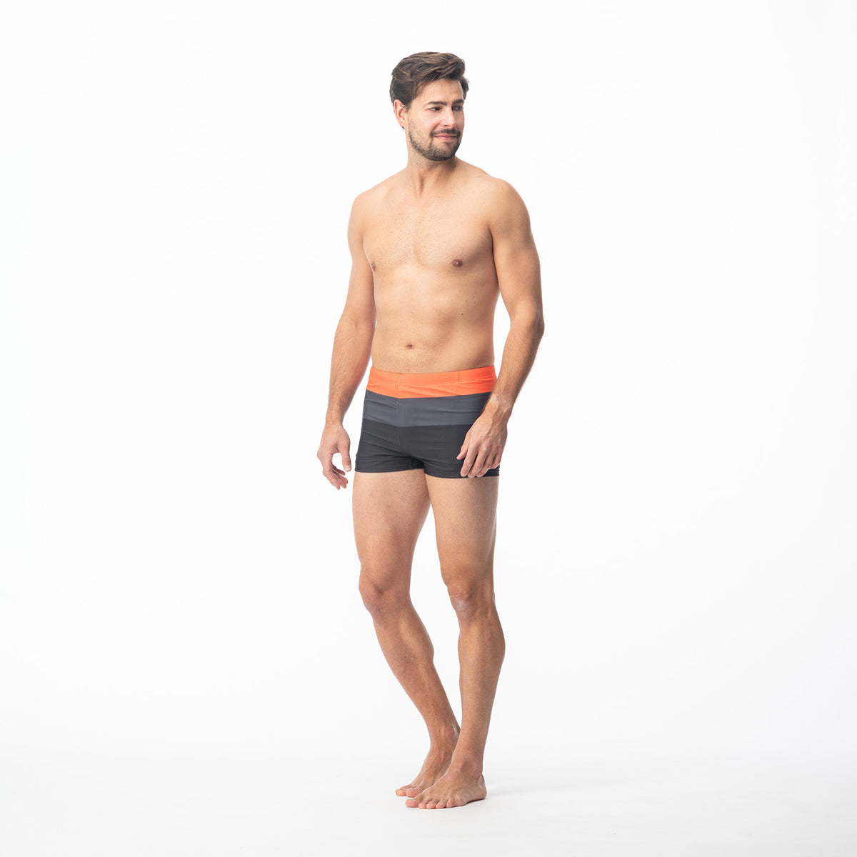 Stripe miesten boxer-uimahousut, ruoste-tummanharmaa-musta