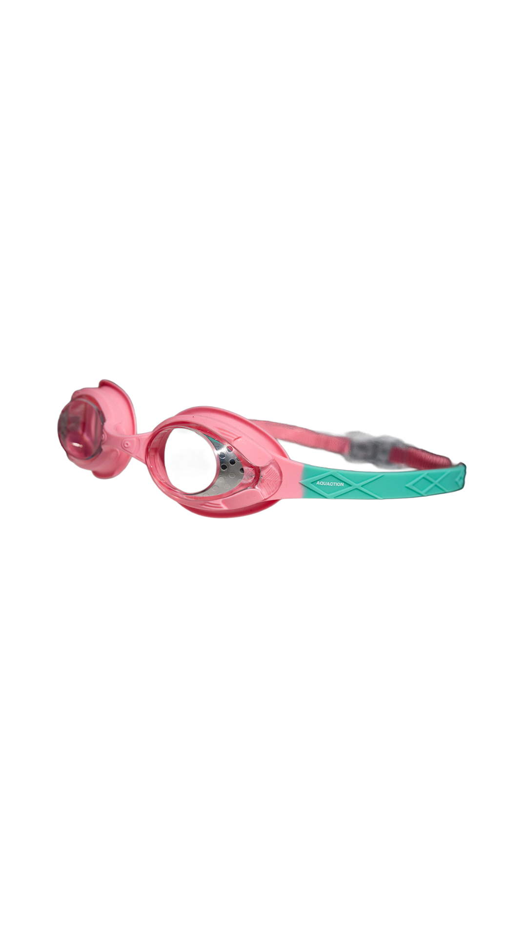 Pinkit AquaKids lasten uimalasit mintun värisellä hihnalla ja kirkkaalla linssillä.
