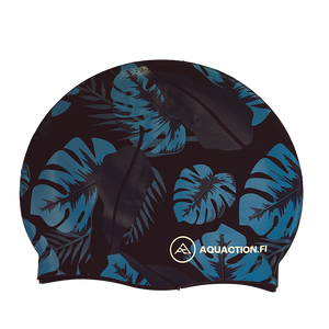 Aquaction swimming cap, blue leaf