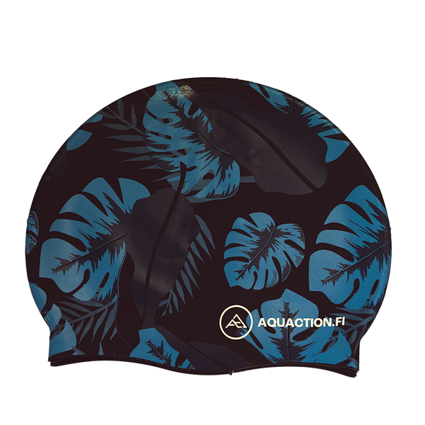 Aquaction swimming cap, blue leaf
