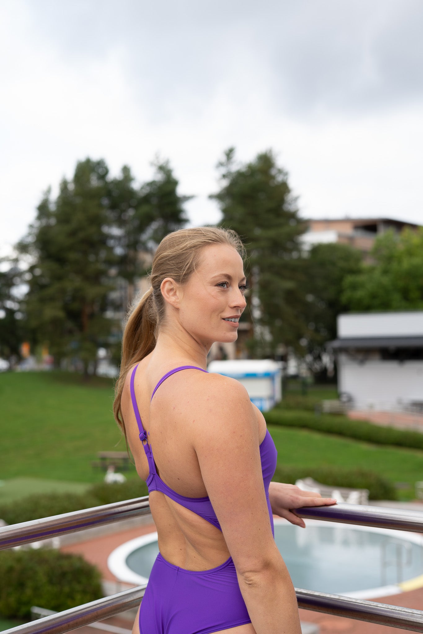 Solid Lightdrop Back B women's swimsuit, purple