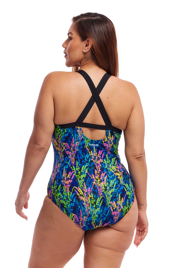 Midnight Meadow cross back swimsuit for women