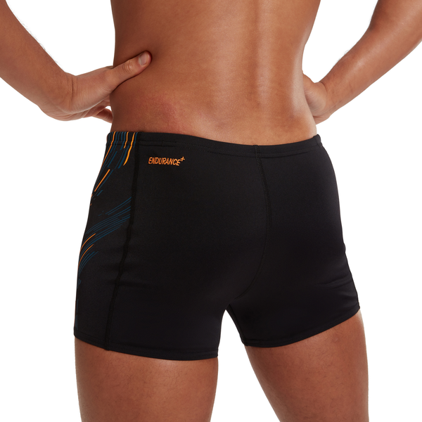 END +Tech Panel Aquashort men's swimming trunks, black-orange