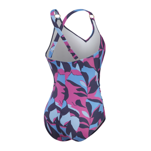 Shaping Printed V Neck plus-size women's swimsuit, blue-purple