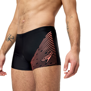 Medley Logo Aquashort men's swimming trunks, black-red