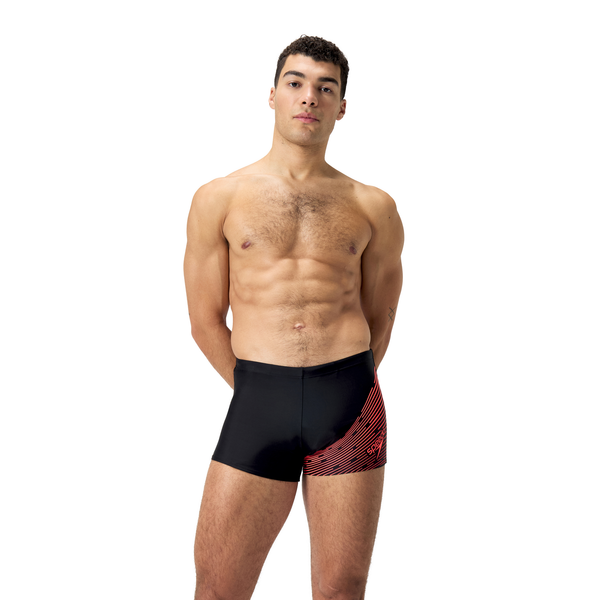 Medley Logo Aquashort men's swimming trunks, black-red