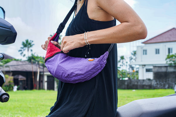 Upcycled Sling Bag, purple-burgundy