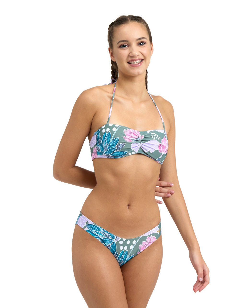 Arena Bikini Bandeau Allover Jade naisten bikinit, kukallinenArena