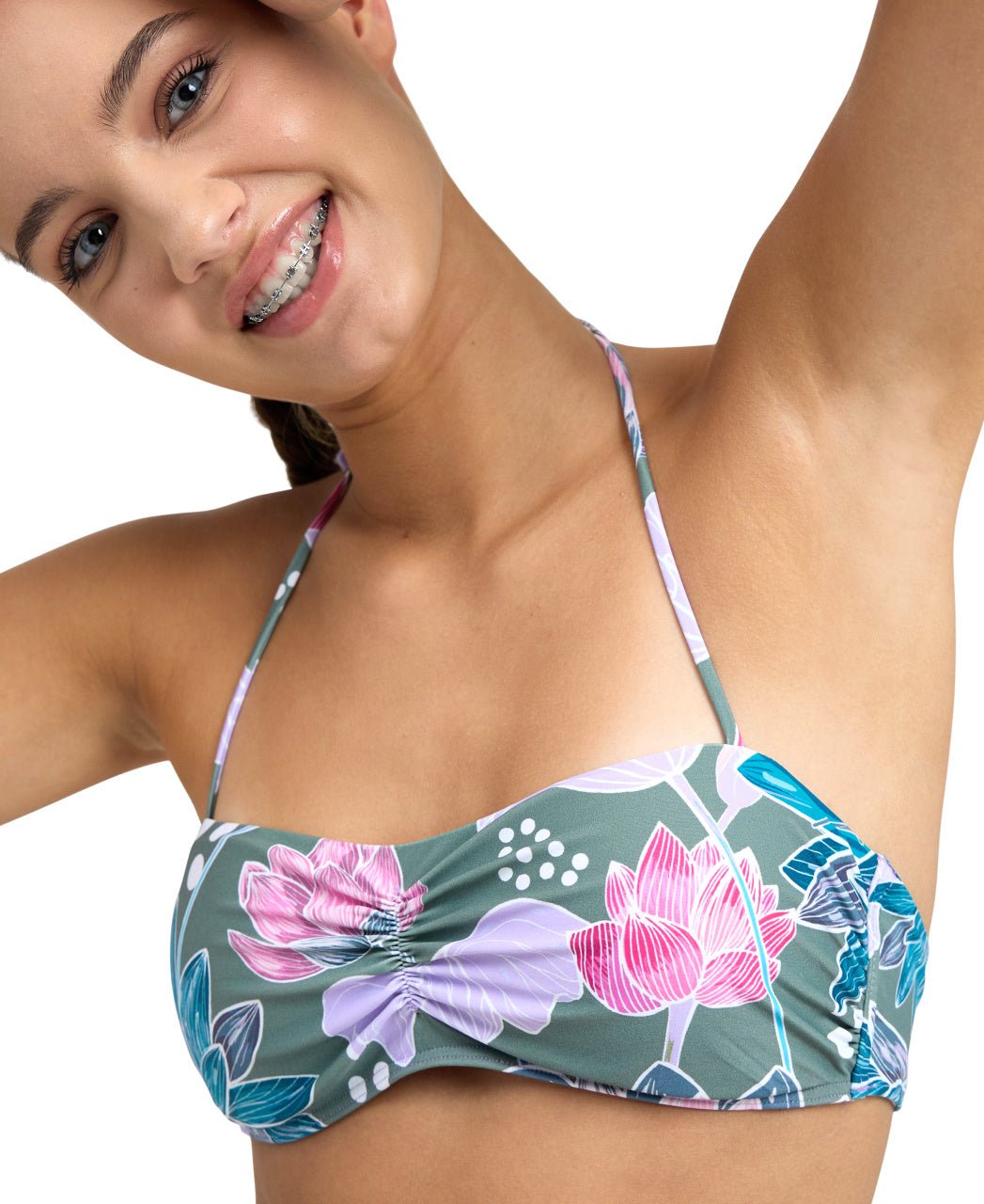 Arena Bikini Bandeau Allover Jade naisten bikinit, kukallinenArena