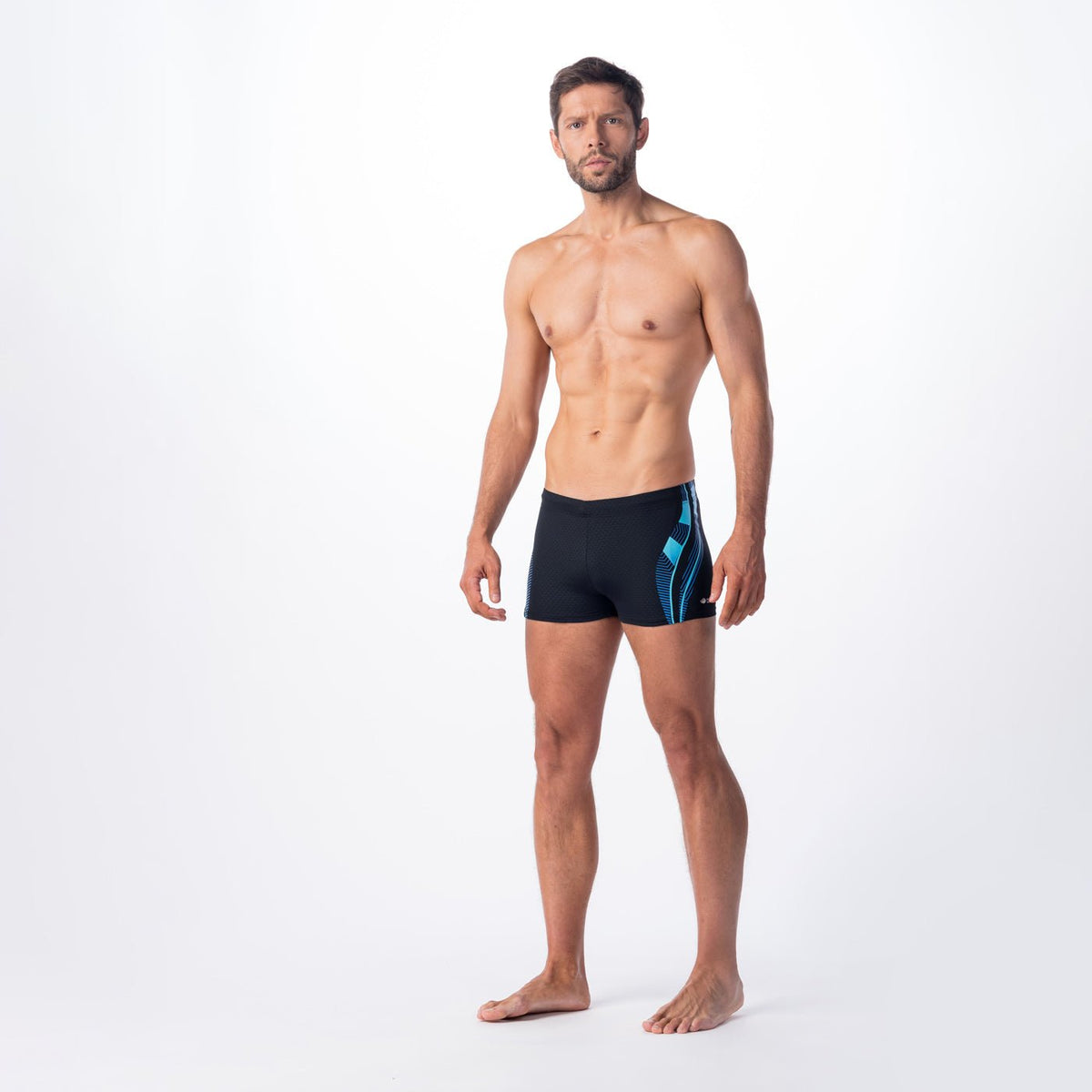Carbo miesten boxer-uimahousut, musta-sininen viivakuosi