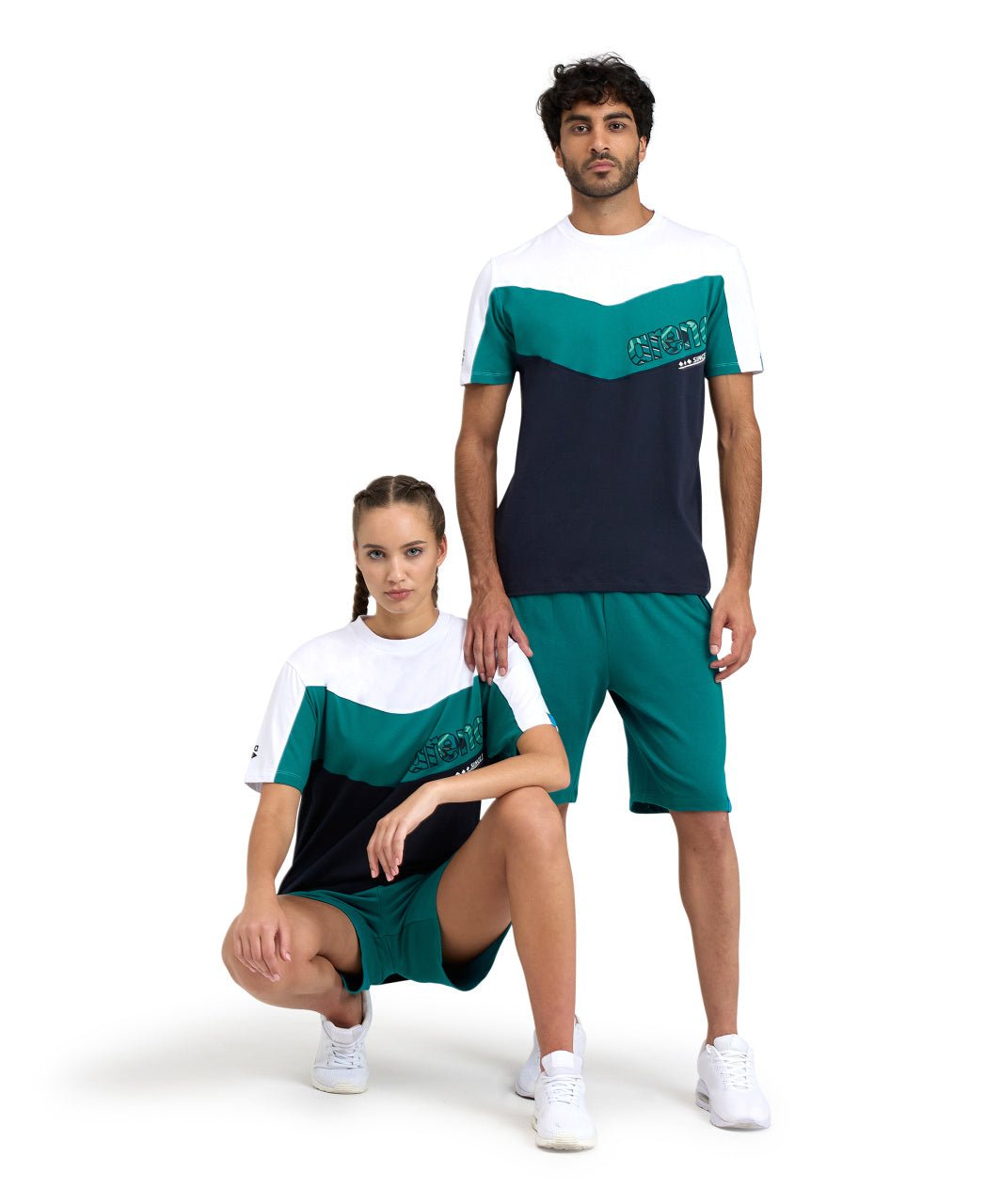 Colour Block Print unisex T - paita, valko - vihreäArena