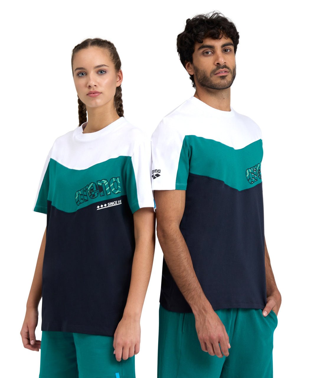 Colour Block Print unisex T - paita, valko - vihreäArena