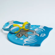 Lasten uimalasipaketti - sisältää sini - keltaiset Aquakids uimalasit sekä uimalakinAquaction