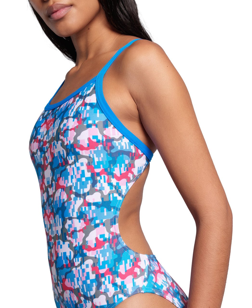 Multi Camo Swimsuit Challenge Back naisten uimapuku, sini - pinkkiArena