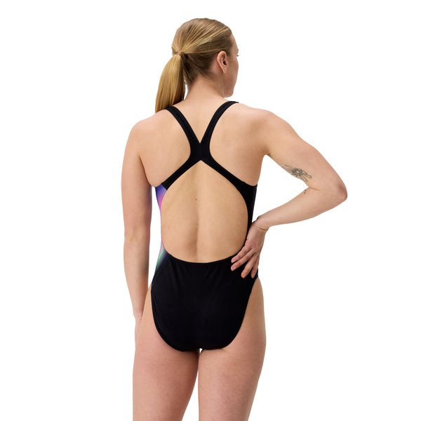 Placement Printed PowerBack naisten uimapuku, musta - violettiSpeedo
