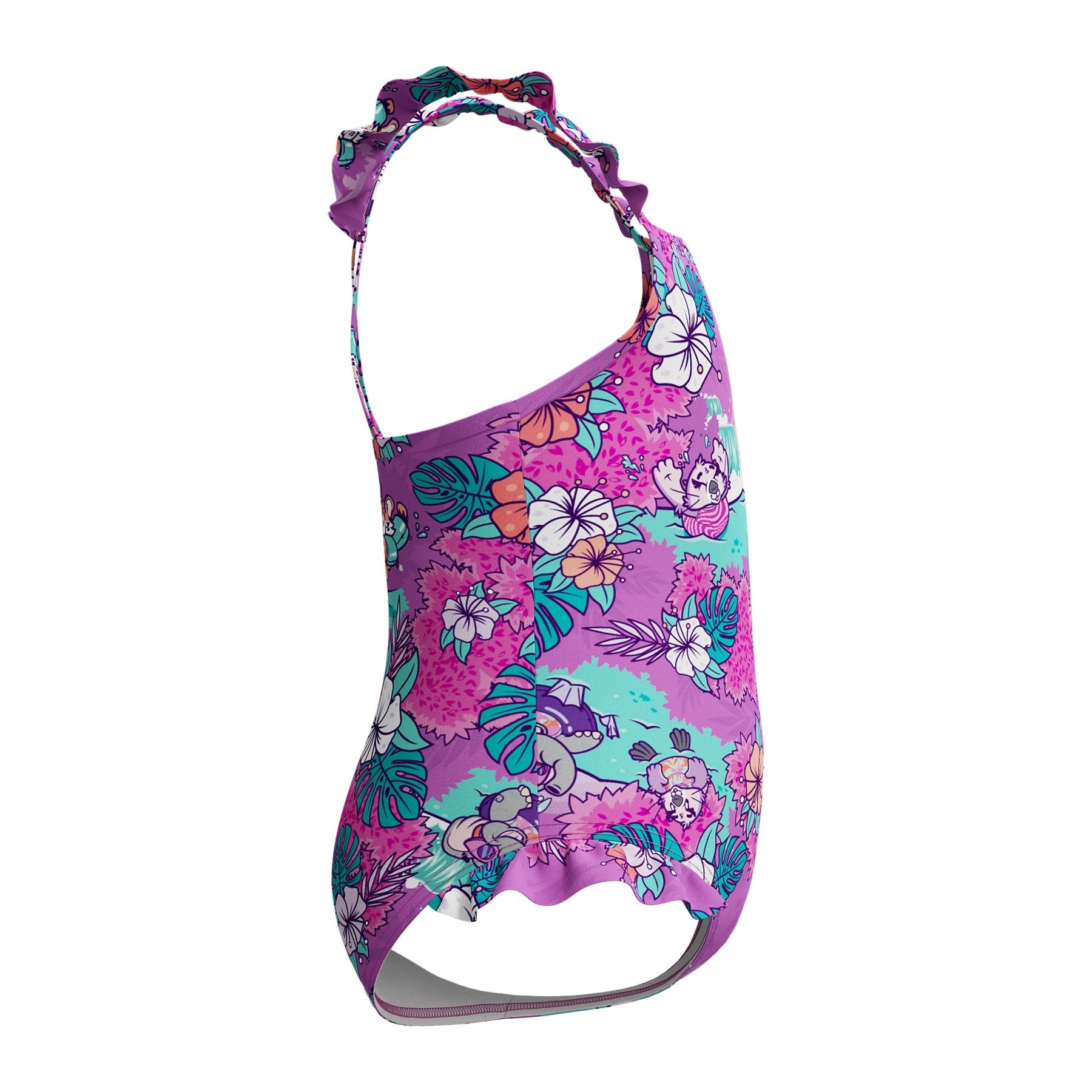 Printed Frill Thinstrap tyttöjen uimapuku, violetti - turkoosiSpeedo