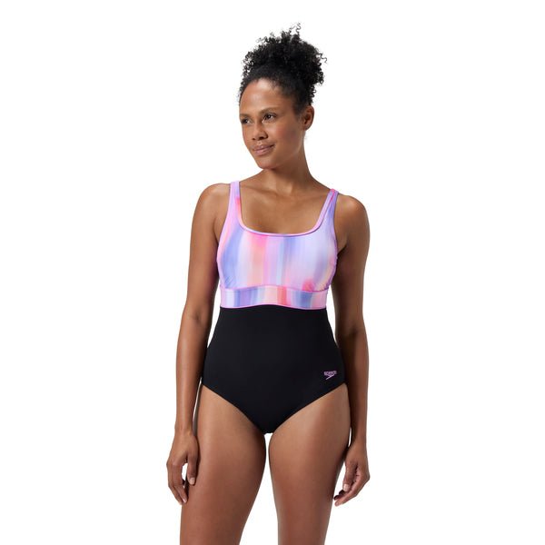 Shaping ContourEclipse Printed naisten uimapuku, musta - pinkki - Speedo