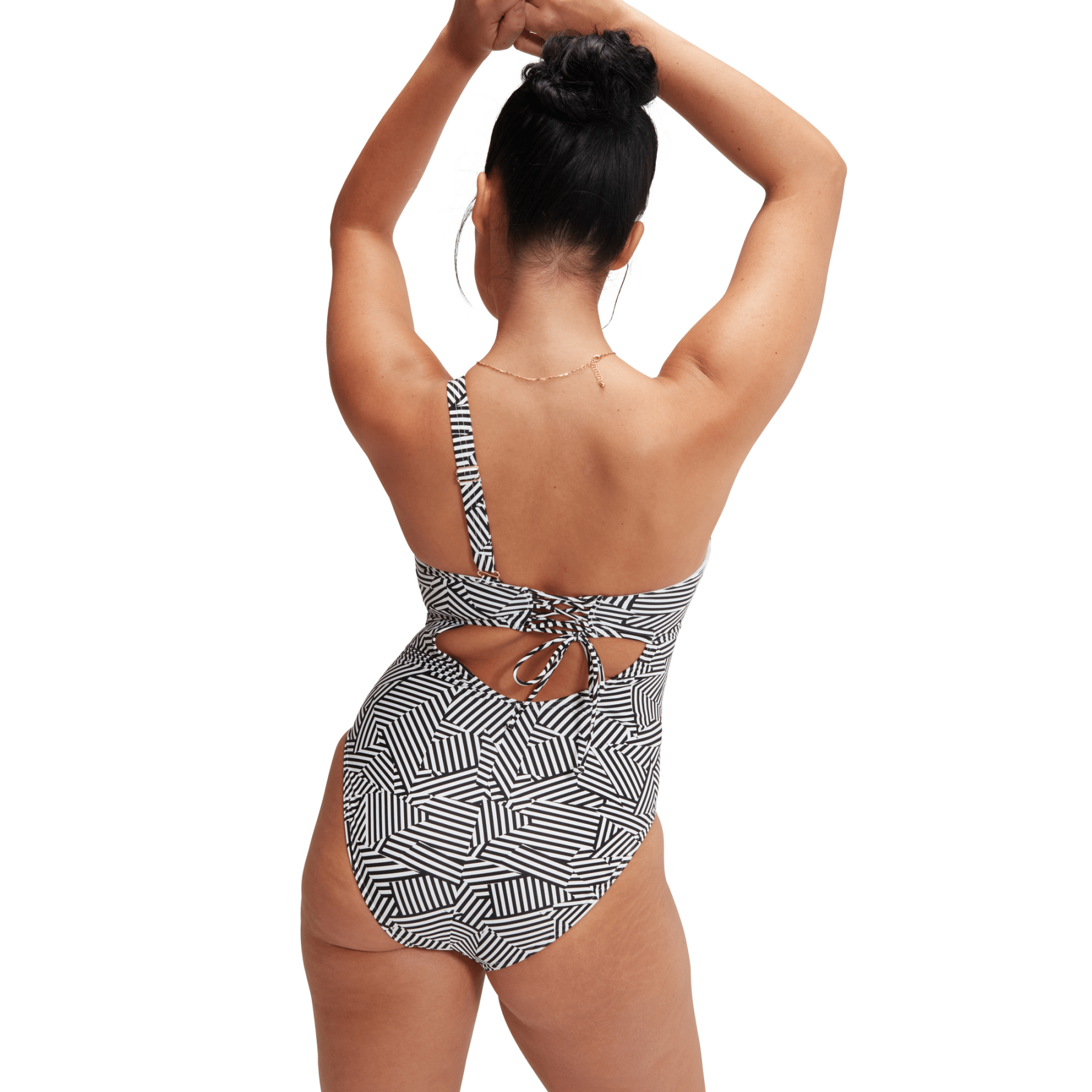 Shaping Printed Asymmetric naisten uimapuku, musta - valkoinenSpeedo