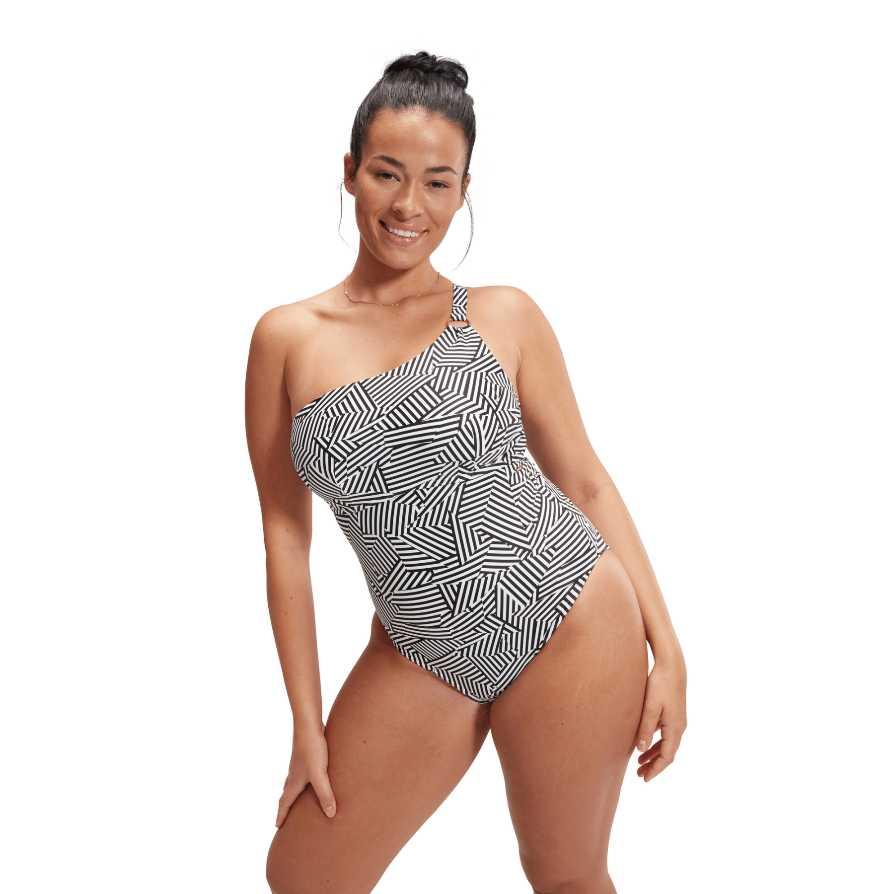 Shaping Printed Asymmetric naisten uimapuku, musta - valkoinenSpeedo