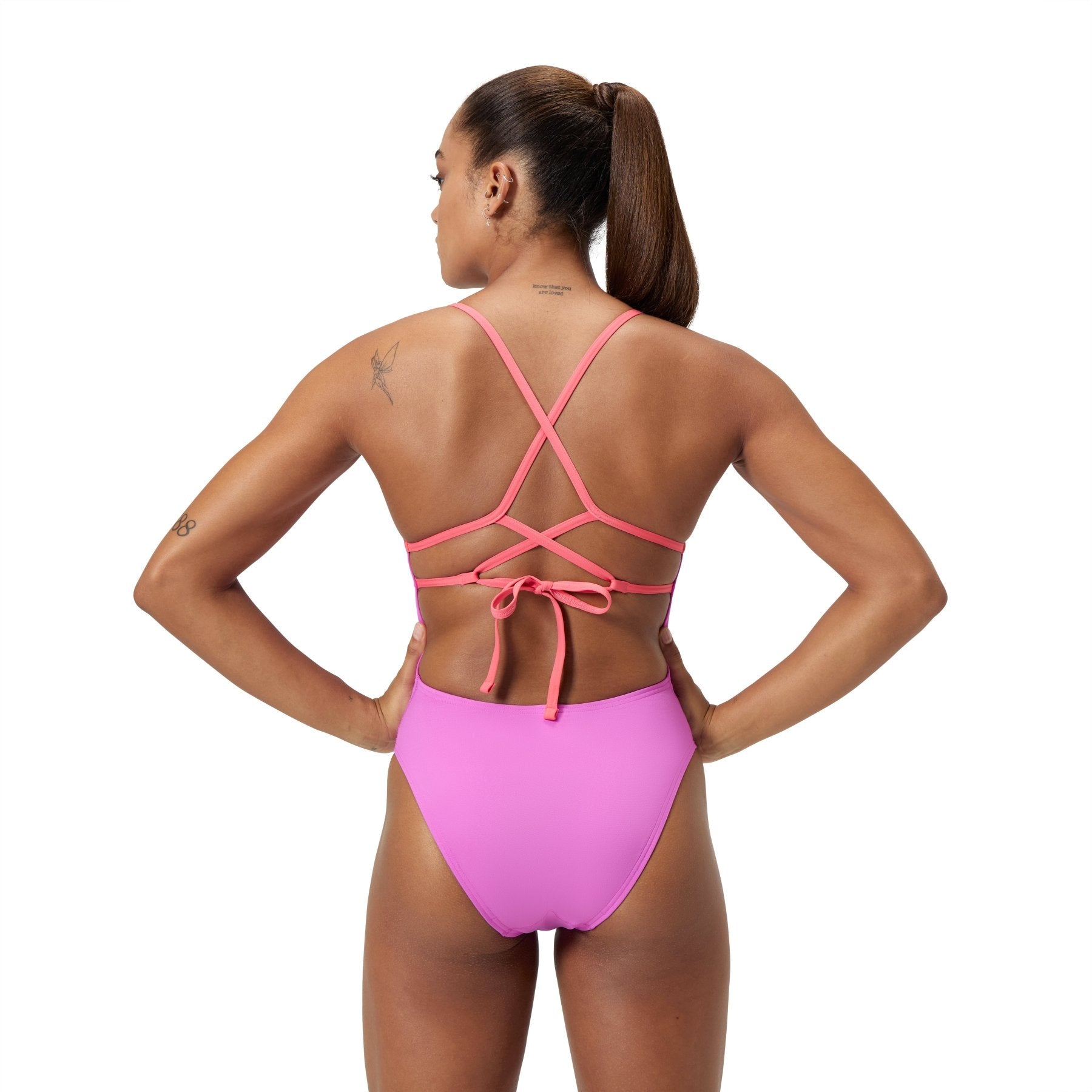 Solid Lattice Tie - Back naisten uimapuku, pinkki - punainen - Speedo