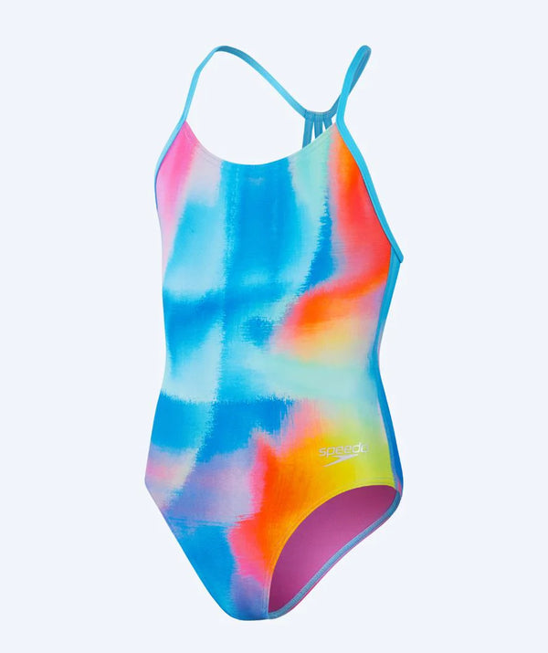Speedo Allover Lane Line Back -tyttöjen uimapuku – kloorinkestävä, nopeasti kuivuva, ekologinen materiaali