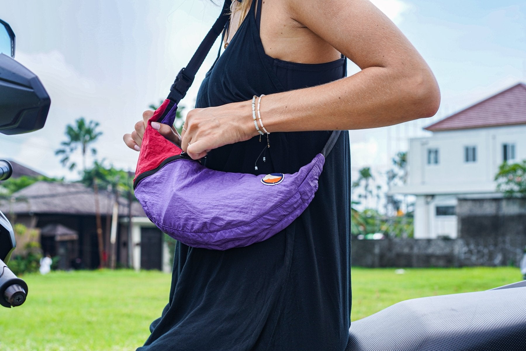 Upcycled Sling Bag laukku, purple - burgundy - Ticket To The Moon