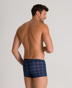 Checks men's swim trunks, blue