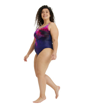 U-Back Placement women's plus size swimsuit, pink-dark blue