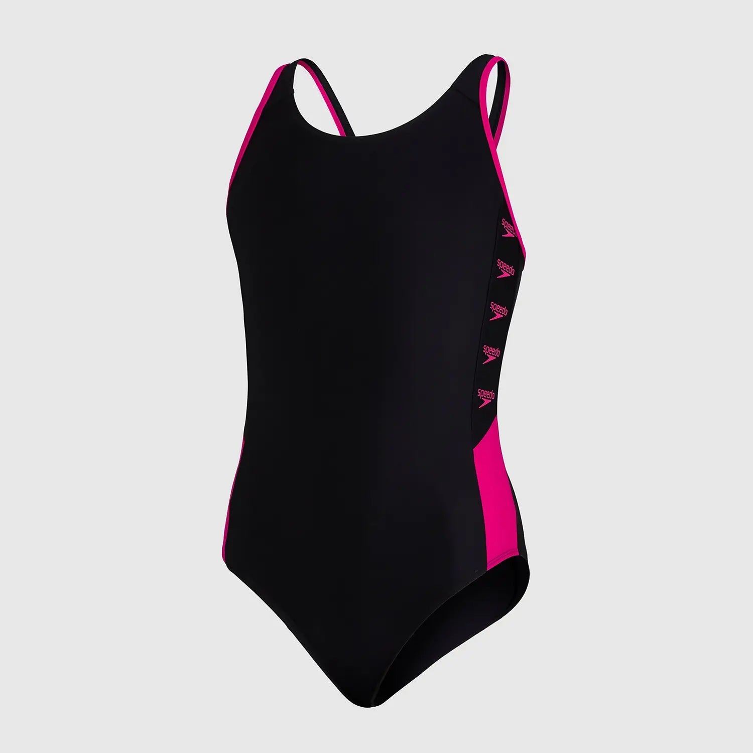 Boom Logo Splice Muscleback tyttöjen uimapuku, musta-pinkki