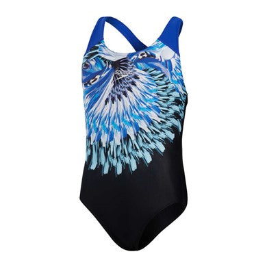 Digital Placement Splashback girls swimsuit, blue-black