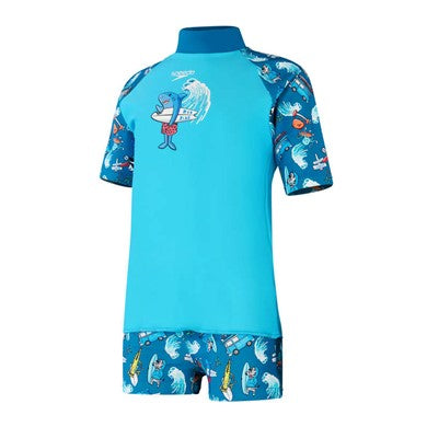 Short Sleeve Printed Rash Top Set children's swimwear, blue