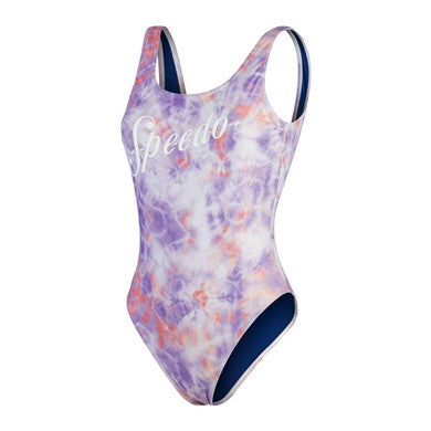 Printed Logo Deep U-Back Women's Swimsuit, Lilac